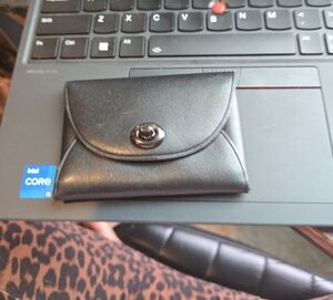 Coach Black Leather Turnlock Card Case Wallet